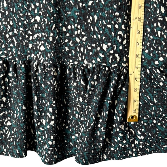 Black Teal White Animal Print Tiered Midi Dress Women's Size 1X Ballon Sleeve - Picture 12 of 13